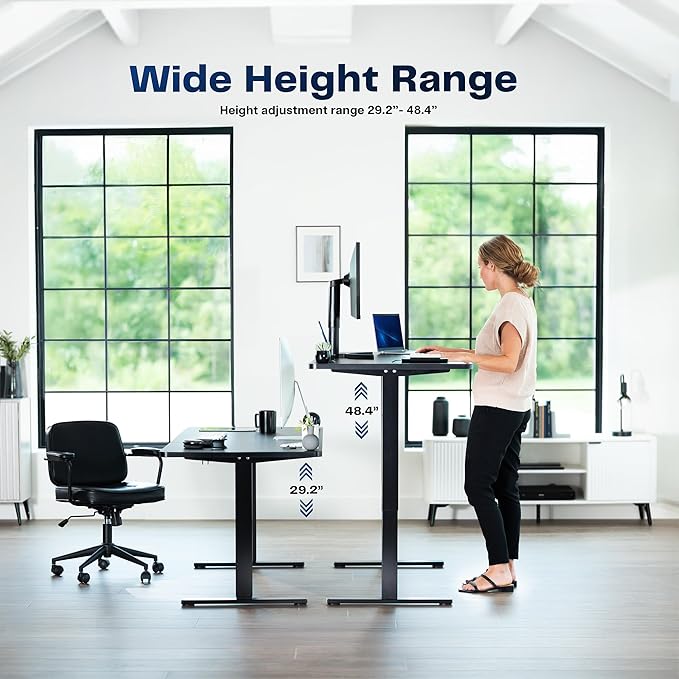 VIVO Electric 71 x 30 in Rustic Standing Desk, Memory Height Adjustment, 1B Series, Holds 220 lbs, Black and Vintage Brown Top, White Frame, DESK-KIT-1W7BN