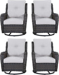 Rilyson Wicker Rocking Chair Swivel Chairs - 4 Piece Rocker Patio Chairs Set Rattan Rocking Chair for Outdoor Porch Deck Garden Backyard(Brown/Beige)