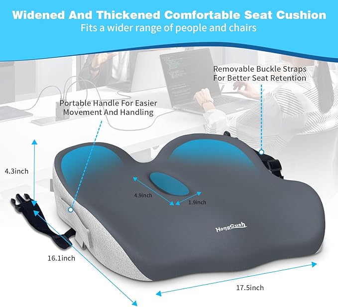 Memory Foam Seat Cushion for Office Chair & Car Seat, Sciatica & Tailbone Pain Relief, Orthopedic Coccyx Cushion with Non-Slip Bottom