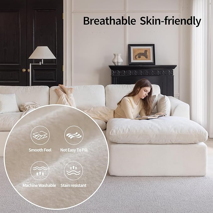 155''Cloud Sectional Couch, Modern L-Shape Sofa with Ottoman, Oversized Convertible 6 Seater Modular Couches for Living Room, Warm White