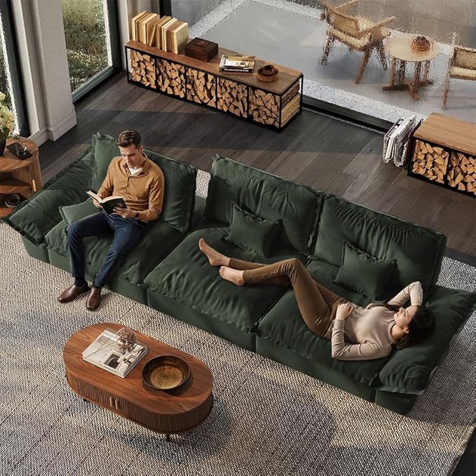 POVISON Oversized Modular Sectional Sailboat Sofa for Living Room with Adjustable Backrest Sectional Couches Large Deep Sofa Set 3 Seats Big with 3 Ottomans Comfy Cloud Couch for House Office