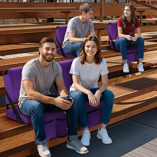 2pcs Stadium Seat for Bleachers with Back Support，Portable Bleacher Chairs with Back and Cushion，Includes Shoulder Strap and Cup Holder