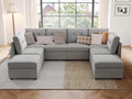 LINSY HOME Modular Sectional Sofa Oversized, Removable Cover Living Room Couches with Storage Deep Seat & Ottoman Chaise L/U Shaped Sofa Modern Couch (Grey, 6 Seats & 2 Ottomans)