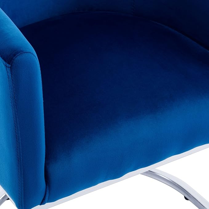 VESCASA Velvet Upholstered Dining Chair with Barrel Back, Mid Century Modern Padded Restaurant Chair with Chrome Metal Frame for Kitchen, Dining Room, 1 Piece, Blue