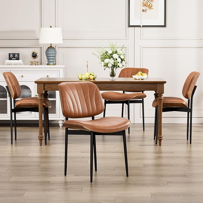 YaFiti Dining Chairs Set of 2, Dining Room and Kitchen Chairs, Mid Century Modern Accent Chair, Upholstered PU Leather Chairs for Vanity with Walnut Bentwood and Metal Legs, Light Tan