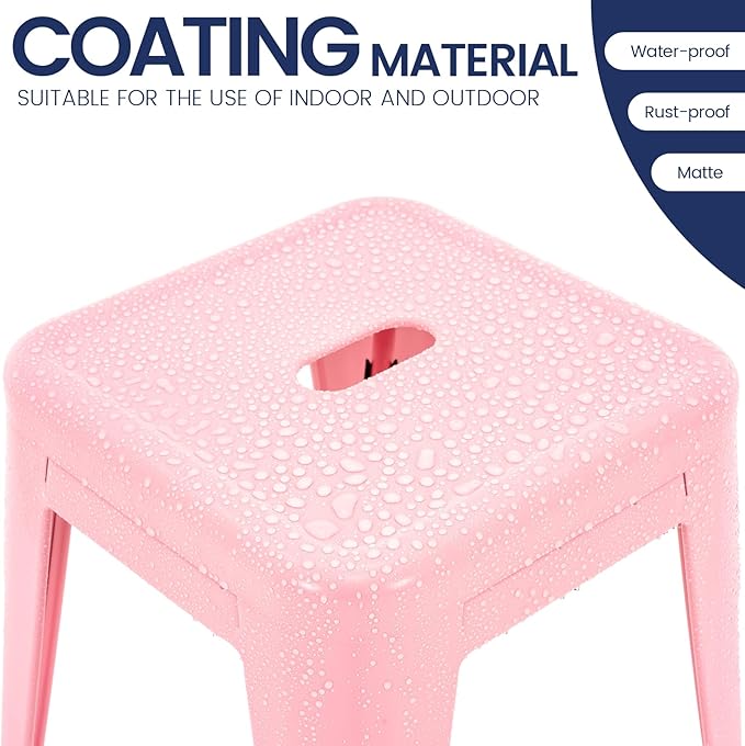 Brage Living 18 Inch Industrial Metal Stools Set of 2, Stackable Classroom Stools, Backless Metal Dining Chairs for Indoor Outdoor, Kitchen Short Stools (Pink)