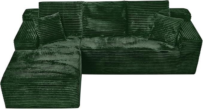 108" Boneless Cloud Sectional Couches for Living Room, Comfy Fluffy L Shaped Memory Foam Deep Seat Boneless Couch, Modular Sectional Sofa with Left Facing Chaise, Green
