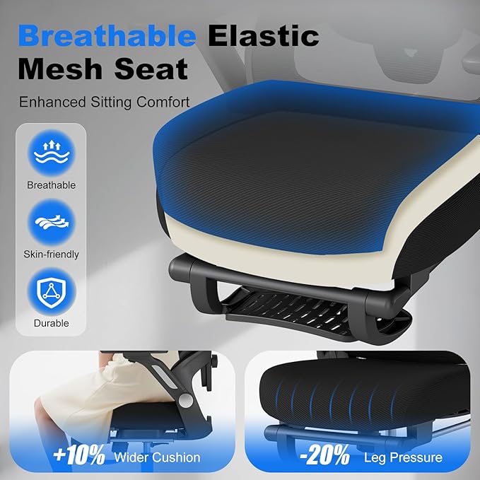 ZZH Ergonomic Office Chair with Footrest, High Back Home Desk Chair with Adjustable Lumbar Support, Headrest, Flip-Up Arms, 90-135° Tilt Lock, Big and Tall Mesh Computer Seating with Wheels