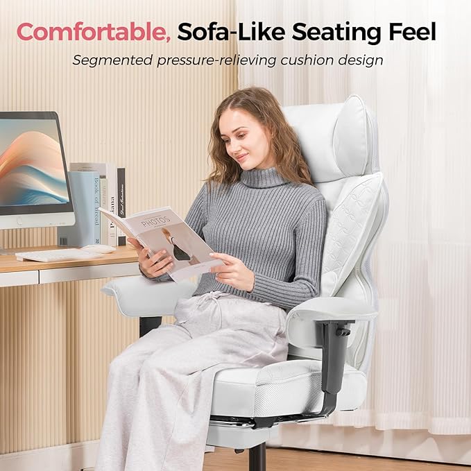 COMHOMA Desk Office Chair 400LBS Big and Tall Office Chairs Ergonomic Gaming Chairs with Wide Seat Leather High Back Chair with Foot Rest Adjustable Armrests Pocket Spring Lumbar Support