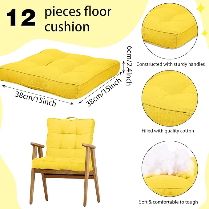 Gerrii 12 Pieces Classroom Floor Cushions with Handles Flexible Floor Seating Cushions Pillows School Chairs in Home School Classroom Kindergarten Daycare Nursery(Rainbow Color,Square)