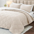 MUXHOMO 5 Pieces Twin XL Comforter Set, Reversible Bed in a Bag Twin XL Size, All Season Bedding Set with Comforter, Flat Sheet, Fitted Sheet, Pillowcases & Shams, Beige & White
