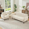 Tbfit Mid Century Modern Sofa Couch, Beige, Standard Sofa & Accent Chair | linen fabric, button tufted, solid wood foot, pocket spring, wood slats frame
