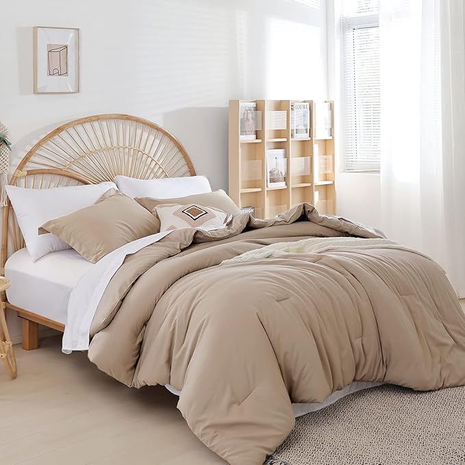 weigelia King Size Comforter Set Taupe Comforter Set 7 Pieces King Comforters Set Bed in a Bag Fluffy Bedding Set with Sheets, Pillow Shams, Pillowcases for All Season