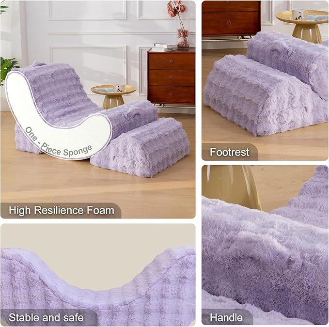 Gaint Bean Bag Chairs for Adults, Beanbag Lounge Filled with Memory Foam, Adjustable Angle, Velvet Fabric, with Detachable Footrest for Bedroom, Living Room and Nursery(Taro)