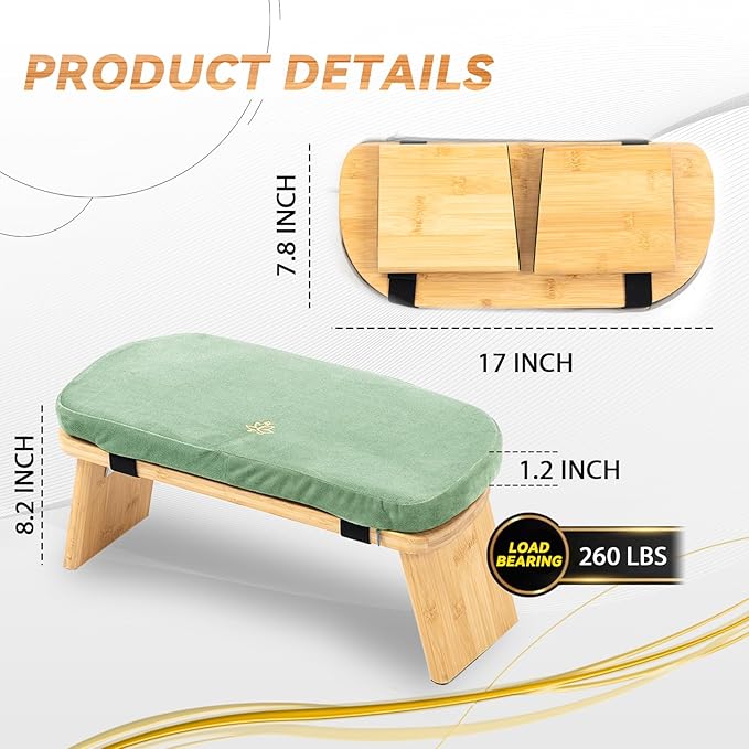 Estleys Meditation Bench, Bamboo Meditation Stool, Folding Kneeling Meditation Bench, Seiza Prayer Bench, Prayer Bench with Meditation Cushion, Kneeling Stool (Green & Bag)