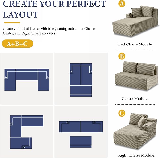 96" Sectional Couches for Living Room Cloud Couch Sofa with L-Shape Upholstered Boneless Couchs Modern Modular Sectional Couch with Chaise (Camel, 133" W+U Facing Chaise)