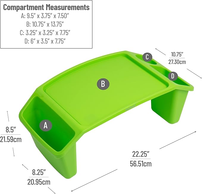 Mind Reader Kids Lap Desk, Portable Activity Tray with Side Storage, Stackable Plastic Desk for Drawing, Snacks, Study, Set of 2, Green