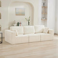115'' Comfy Boneless Couch, Upholstered Deep Seat Modular Cloud Sofa, No Assembly Corduroy Compression 3 Seater Sofa Couch for Living Room, Beige