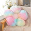 Faux Fur Pillow,Flower Shaped Throw Pillow Butt Cushion Flower Floor Pillow,Seating Cushion,Cute Room Decor & Plush Pillow for Bedroom Sofa Chair (19.7 Inches, Rainbow Pink)