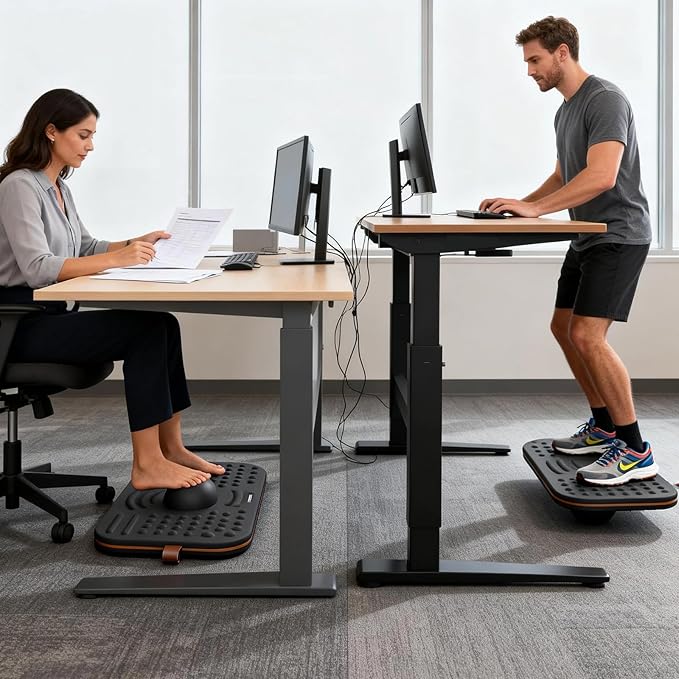 ERGO COLLECT Balance Board For Standing desk, 2-in-1 Dual-Sided Balance Stability Trainer & Anti-Fatigue Standing Mat,Calf Stretcher,Exercise Balance,For Home,Gym,Office