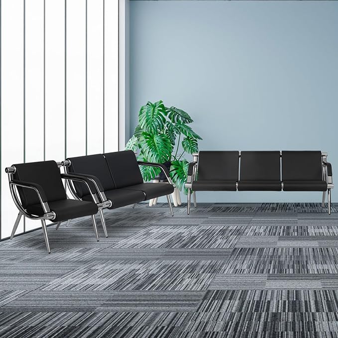 Kinfant Waiting Room Chair- Office Reception Furniture with Armrest and PU Leather Cushion, Office Guest Chair for Waiting Room Airport Hospital Bank Lobby, Black (1 Seat+2 Seat+3 Seat)