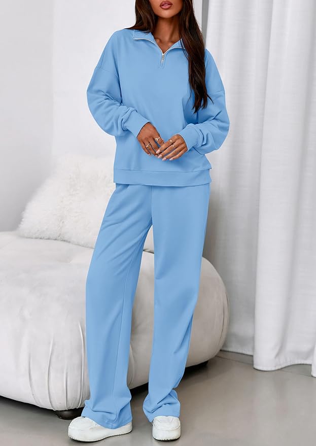 PRETTYGARDEN Womens Casual Two Piece Sets Fall 2026 Outfits Quarter Zip Sweatshirts Straight Leg Pants Sweatsuits Tracksuit