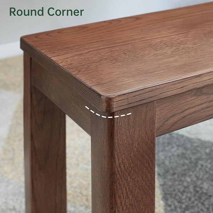 Vadisun 100% Solid Oak Wood Dining Bench, 39.6'' Entryway Bench Extra Chair Seat Long Ottoman with Squre End & Round Corner for Kitchen Living Room Bedroom, Walnut