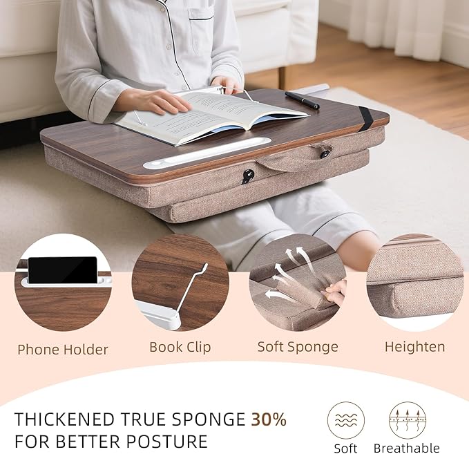 Lap Desk, Lap Desk with Cushion, Fits up to 17 inch Laptop, Premium Portable Laptop Stand Desk with Tray, Pad & Phone Holder, Home Office for Bed/Couch/Car/Reading/Writing
