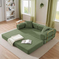 Antetek Convertible Futon Sofa Bed, 3 Seater Modern Corduroy Foam Floor King Size Bed Fold Out Sleeper Lounge Loveseat Sofa Couch with 2 Throw Pillows for Living Room Bedroom Guest Room, Green
