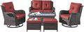 Rilyson Wicker Patio Furniture Set - 6 Piece Rattan Outdoor Sectional Conversation Sets with 2 Swivel Rocking Chairs,2 Ottomans,1 Loveseat and 1 Coffee Table for Porch Deck Garden(Brown/Red)