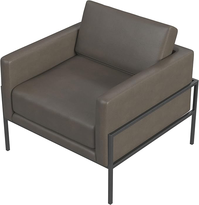 HomePop Modern Metal Frame Accent Chair|Homepop Home Décor|Accent Chairs for Living Room & Bedroom - Pewter Gray Faux Leather