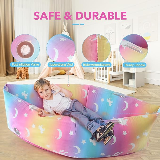 Toggloo Upgraded Sensory Chair for Kids — 60"Sensory Pod Sitting for Autistic Children, Peapod Canoe, Inflatable Peapod for Children, ADHD Sensory Pea Pod with Electric Air Pump,Colorful
