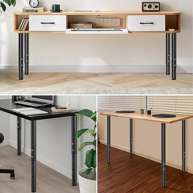 KOMOHOM Adjustable Furniture Leg Set 32~51 Inch, Adjustable Metal Table Leg， Home Office DIY Metal Desk Legs, for Computer Desk Dining Table Office Desk (4, Black)