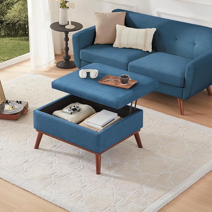 Tbfit 65" W Loveseat Sofa with Ottoman Coffee Table, Mid Century Modern Love Seat Couches for Living Room, Button Tufted Upholstered Small Couch for Bedroom,Easy to Install Love Seats Furniture, Blue | linen fabric, button tufted, solid wood foot, pock...