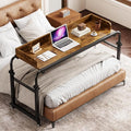 Saifu Overbed Table with Wheels,Adjustable Height & Length Laptop Desk for Bed,King & Queen Size Beds Bed Table,Rolling Standing Desk,Over Bed Table for Working Reading Eating,Brown