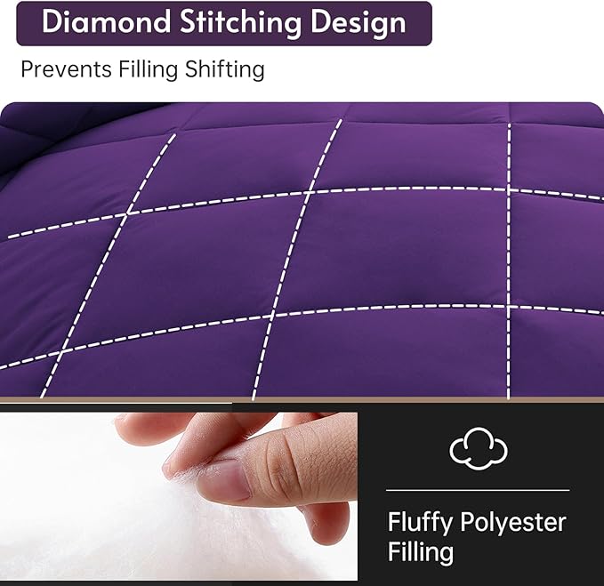 MUXHOMO 5 Pieces Twin Comforter Set, Reversible Bed in a Bag Twin Size, All Season Bedding Set with Comforter, Flat Sheet, Fitted Sheet, Pillowcases & Shams, Purple & Lavender