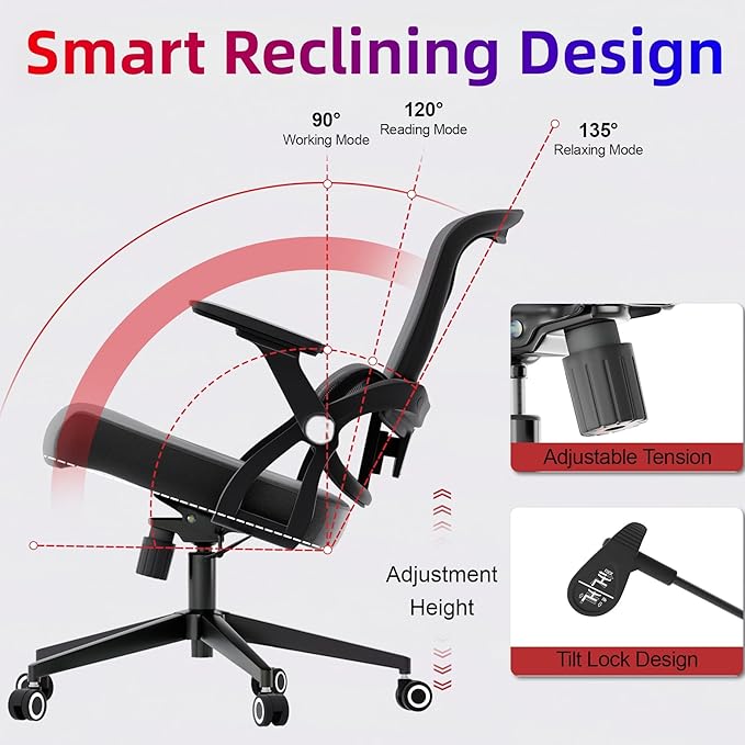 Ergonomic Office Chair - 400LB Comfy Desk Chairs with Lumbar Back Support, Mesh Computer Chairs with Wheels and Arms for Home Office, Study (218Black-Without Headrest)
