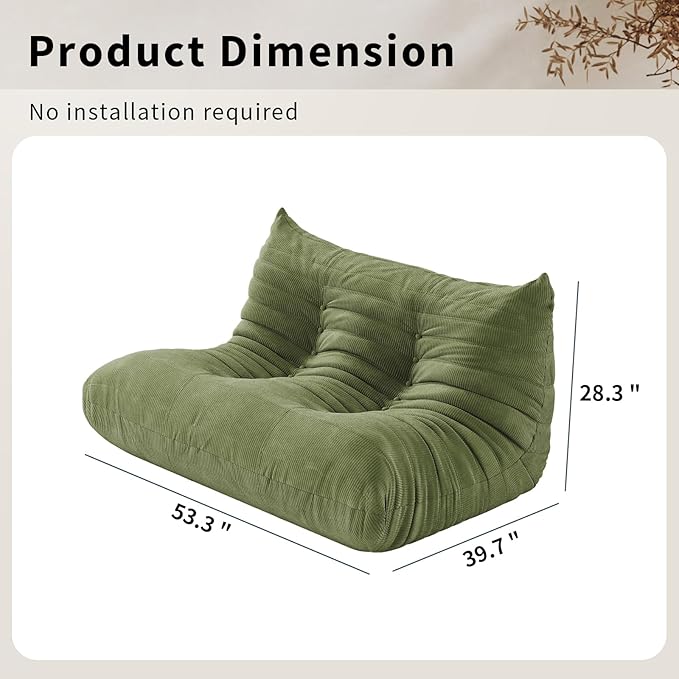 Bean Bag Chair for Adults Fireside Floor Lazy Loveseat Sofa Couches Corduroy Cozy Sofas with Ergonomic Design Memory Foam Lounger Couch for Dorm, Apartment and Gaming Venue,Olive Green