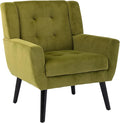 OO BY ORANGE ONLINE Velvet Accent Chair, Mid-Century Modern Tufted Armchair for Living Room, Bedroom & Office (Olive Green)