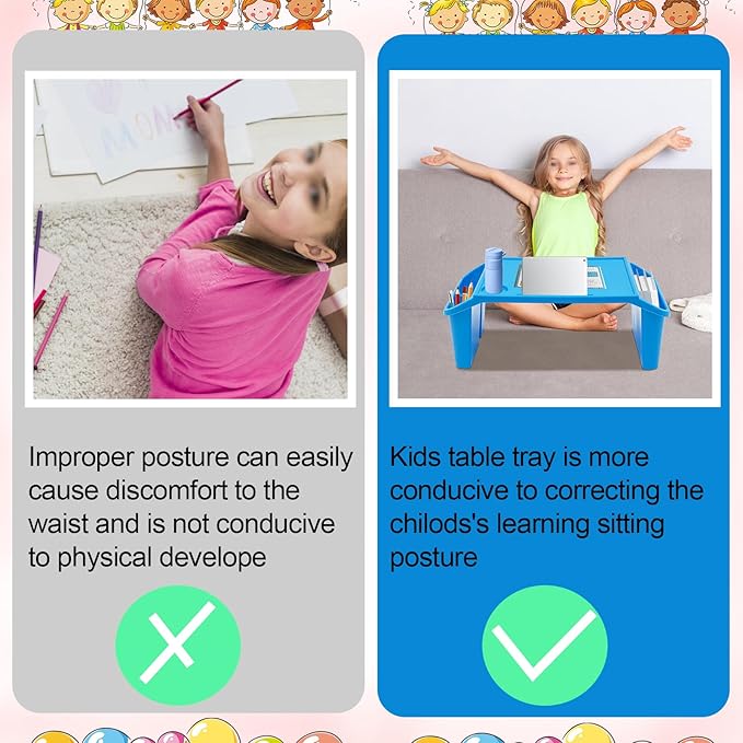 Set of 4 Kids Lap Desk Tray, Portable Activity Table, Plastic, Stackable for Drawing, Writing, Eating, Classroom, 19.69" L x 9.84" W x 7.09" H, Multicolor