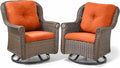 ACTREST Patio Chairs Outdoor Swivel Glider - Set of 2 High Back Outside Brown Wicker Rattan Rocking Chair with Zippered Cushion for Porch Apartment Deck Yard Poolside Garden - Orange
