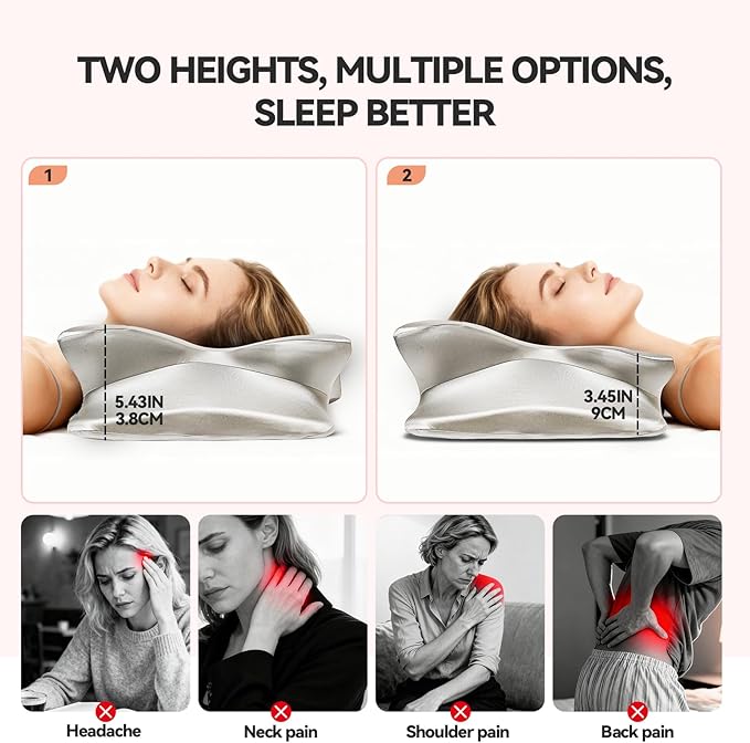 Cervical Pillow for Neck Pain Relief - Ergonomic Memory Foam Neck Pillow with Silky Satin Cover, Orthopedic Neck Support for Side Sleepers, Gift for Family, Men & Women, Husband & Grandma (Gray)