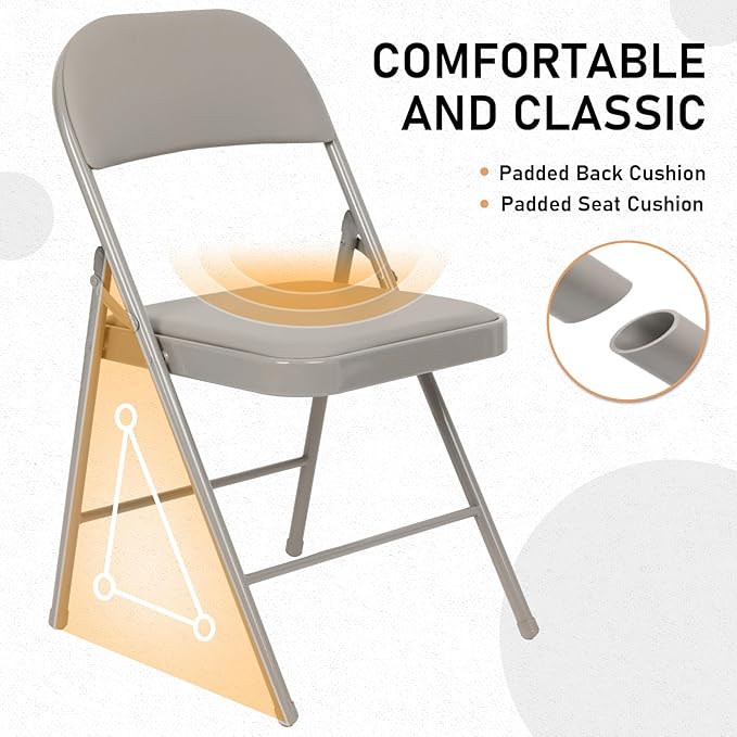 12 Pack Gray Padded Folding Chairs Set - Comfortable Stackable Portable Chairs for Indoor Outdoor, Events, Parties, Office, Wedding (PU Leather, Slate Gray,School Chair)