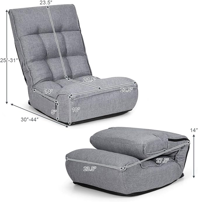 ARLIME 4-Position Adjustable Floor Chair, Armless Gaming Chair w/Back Support & Soft Cushion, Memory Foam Floor Lazy Sofa for Gaming, Reading, Meditating (Gray)