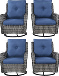 Rilyson Wicker Rocking Chair Swivel Chairs - 4 Piece Rocker Patio Chairs Set Rattan Rocking Chair for Outdoor Porch Deck Garden Backyard(Mixed Grey/Blue)