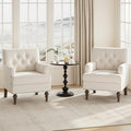 Upholstered Accent Chair with Thick Cushion, High Back Reading Chair, Linen Blend Armchair with Solid Rubberwood Legs for Living Room, Bedroom, Reading, Apartment & Small Spaces,Beige,Set of 2