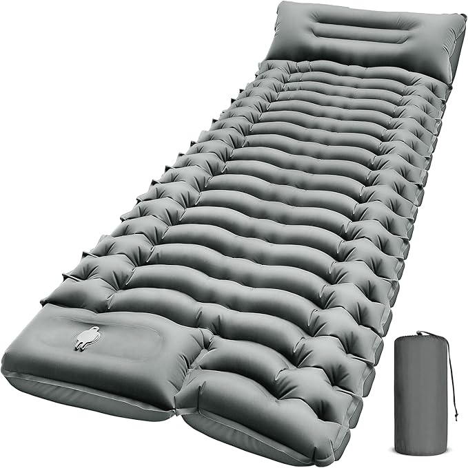 FUN PAC Camping Sleeping Pad, Ultralight Camping Mat with Pillow Built-in Foot Pump Inflatable Sleeping Pads Compact for Camping Backpacking Hiking Traveling - Gray