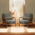 Bonnlo Linen Dark Grey Accent Chairs Set of 2, Upholstered Mid Century Modern Lounge Chairs Reading Chairs Side Sitting Chair Solid Wood Farmhouse Armchairs for Living Room, Bedroom, Guest Room