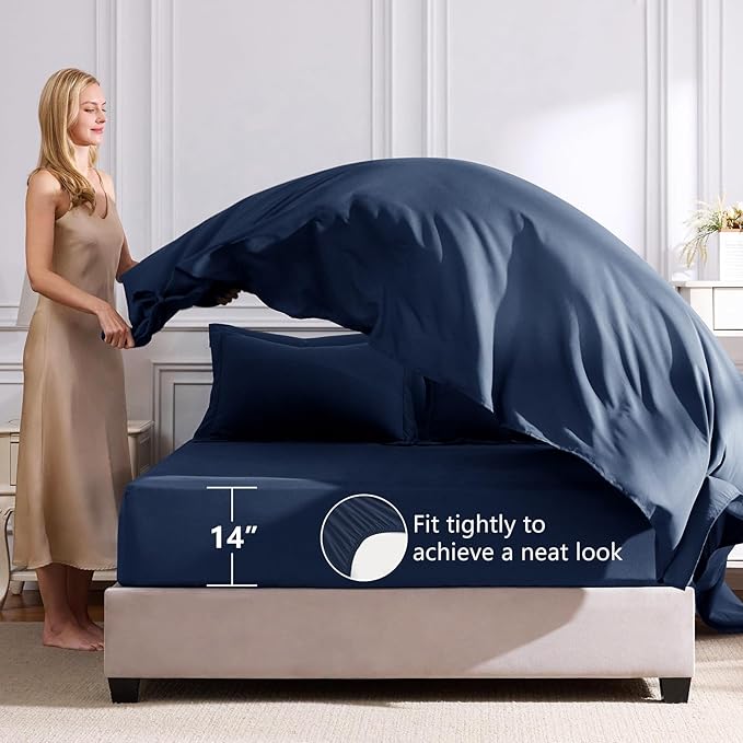 CozyLux Oversized Queen Comforter Set Navy Blue, 7 Pieces Bed in a Bag Comforter Set with Sheets Luxury Bed Set All Seasons, Bedding Set with Down Alternative Comforter, Sheets, Pillowcases & Shams