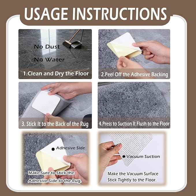 Rug Pad Gripper for Hardwood Floor Non-Slip Vacuum Tech Invisible Grippers for Carpet Anti Skid Self Adhesive Area Rug Pad for Tile Washable Cuttable Reusable Rug Tape 10x10cm